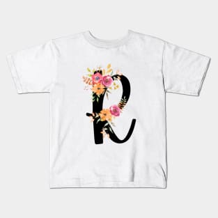 Letter R With Watercolor Floral Wreath Kids T-Shirt